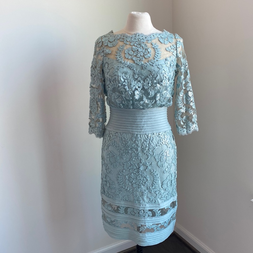 Tadashi Shoji Light Blue Lace Long Sleeve Sheath Dress